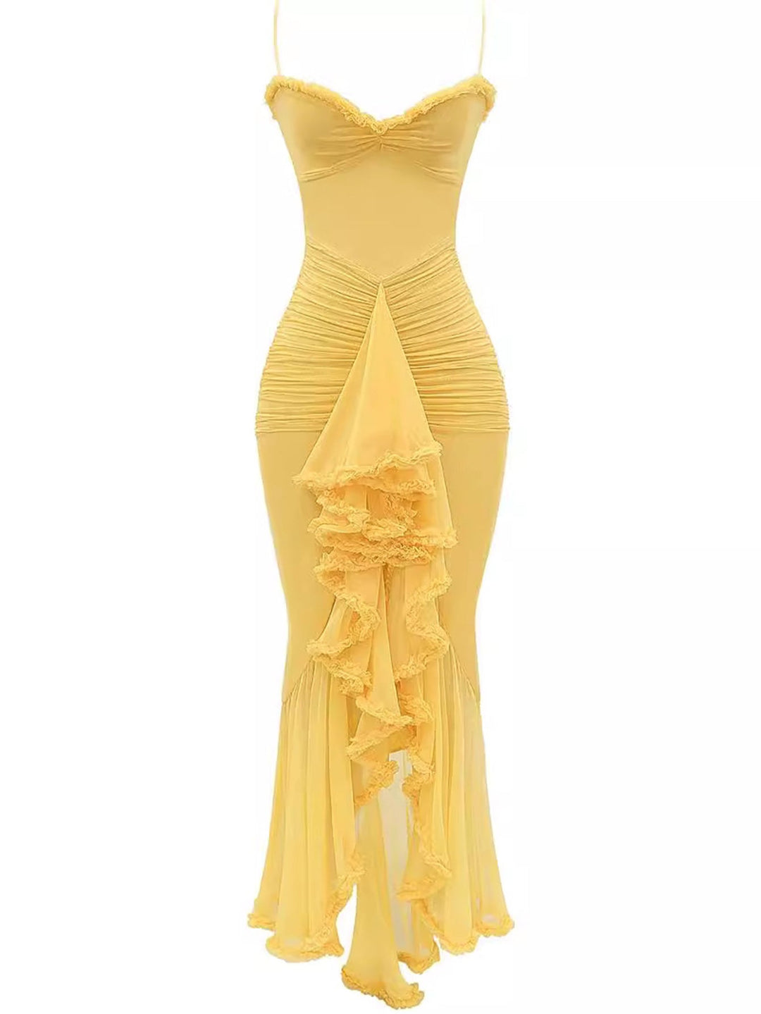 Trendiges Maxikleid mit Rüschen und Spaghettiträgern - Loyza