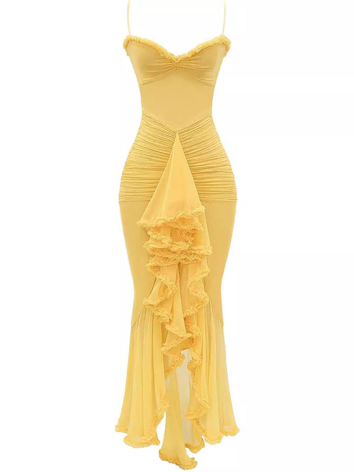 Trendiges Maxikleid mit Rüschen und Spaghettiträgern - Loyza