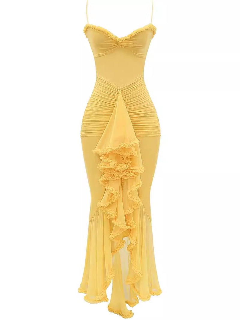 Trendiges Maxikleid mit Rüschen und Spaghettiträgern - Loyza