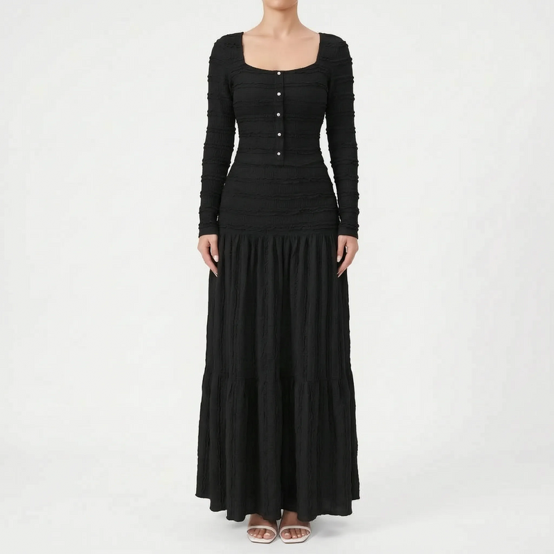 Textured Long Sleeve Tiered Maxi Dress - Rachael