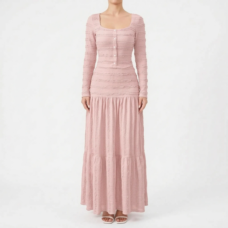 Textured Long Sleeve Tiered Maxi Dress - Rachael