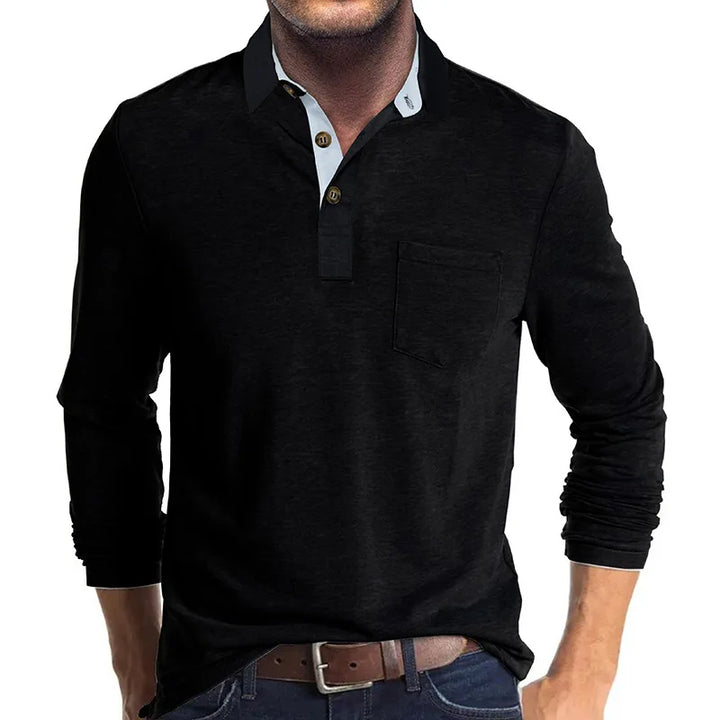 Tijdloze Heren Polo Met Lange Mouwen En Knoopsluiting