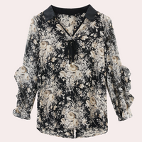 Bloemige Zwarte Blouse met Kraag voor Dames - Noëlle