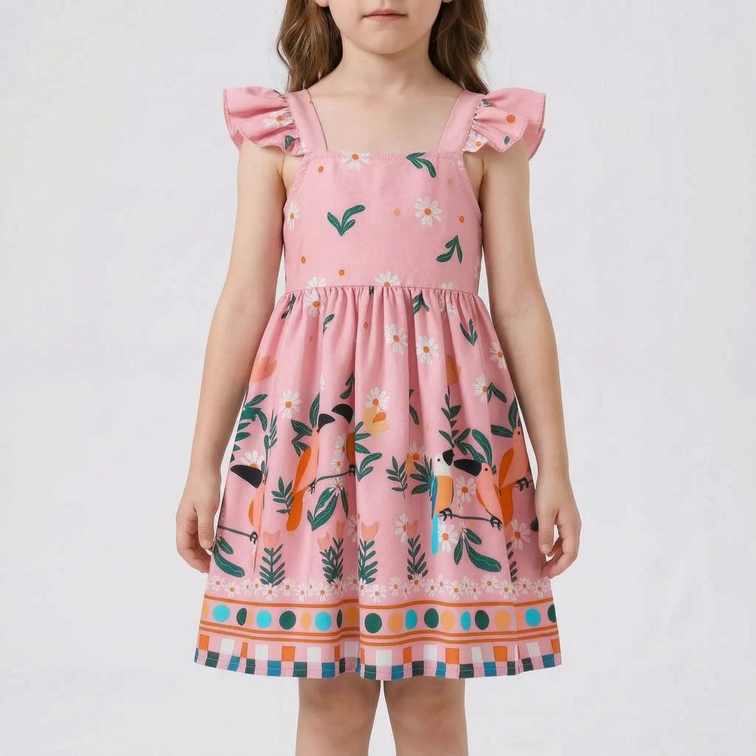 Tropical Print Girls Summer Dress - Tropela
