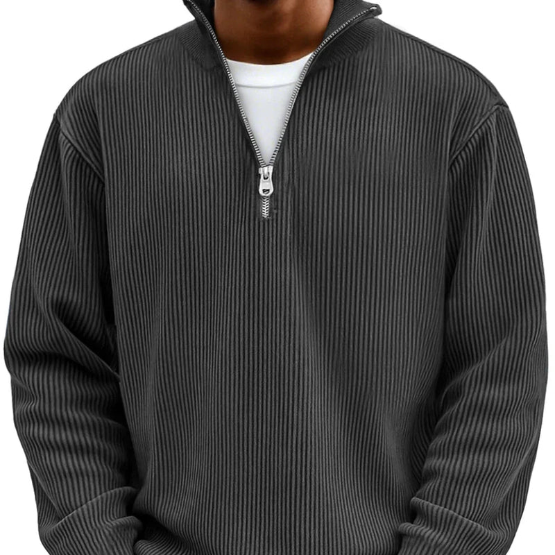 Men's Sweater | Ribbed Half-Zip Long Sleeve Pullover 11