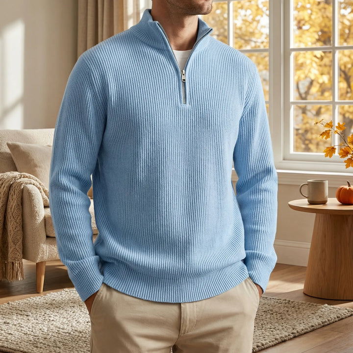 Men's Sweater | Ribbed Half-Zip Long Sleeve Pullover 2