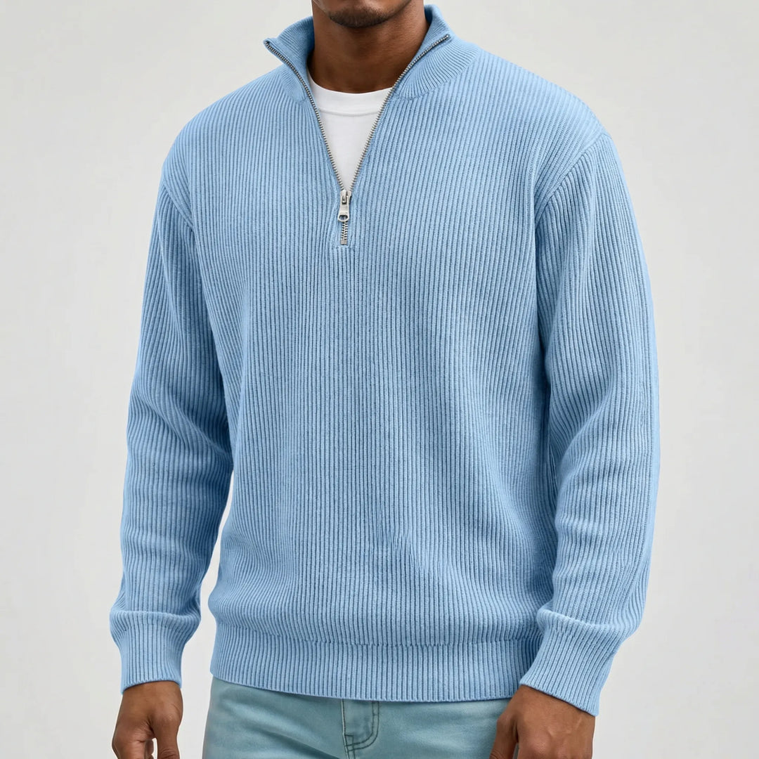 Men's Sweater | Ribbed Half-Zip Long Sleeve Pullover 3
