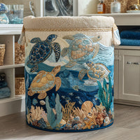 Quilted Hand-Sewn Storage Basket with Seashell Print 1