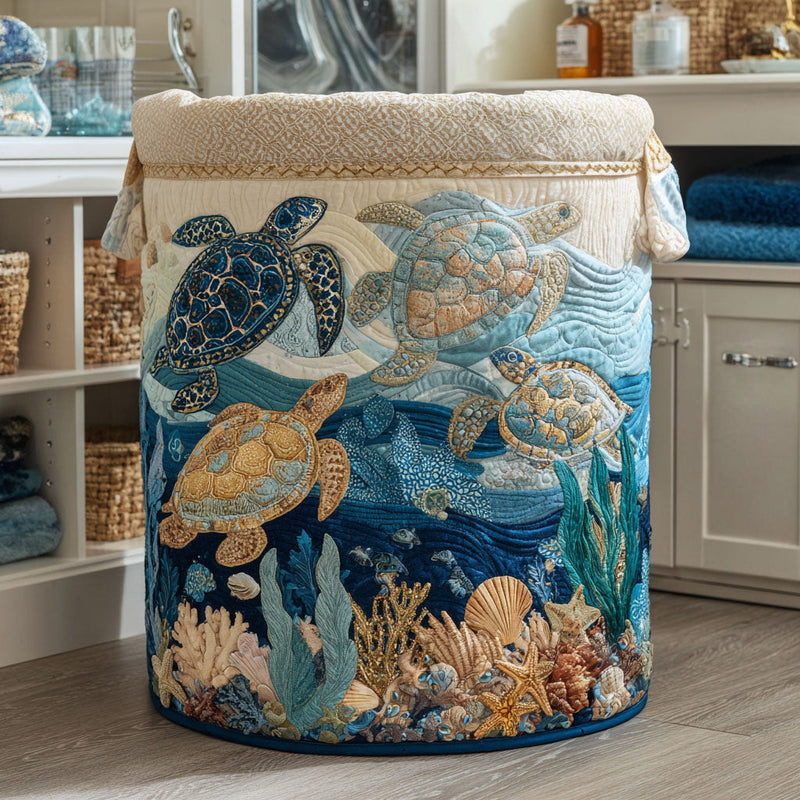Quilted Hand-Sewn Storage Basket with Seashell Print 1
