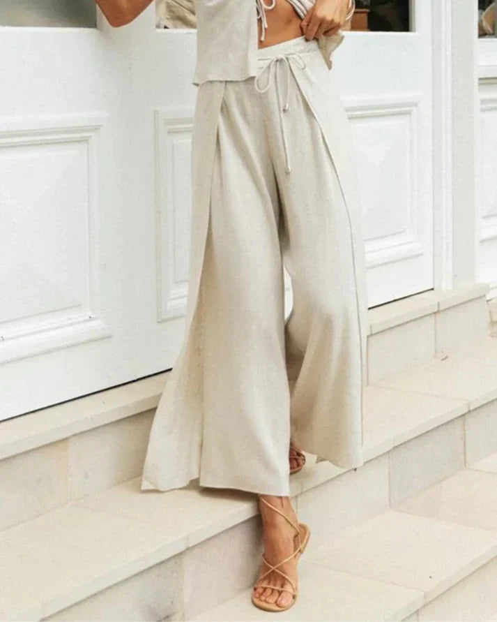Baumwoll-Zweiteiler Damen mit Rundhalsausschnitt und Relaxhose – Tilda