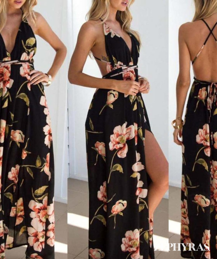 Black Summer Dress with Floral Print and Loose Fit – Mayra