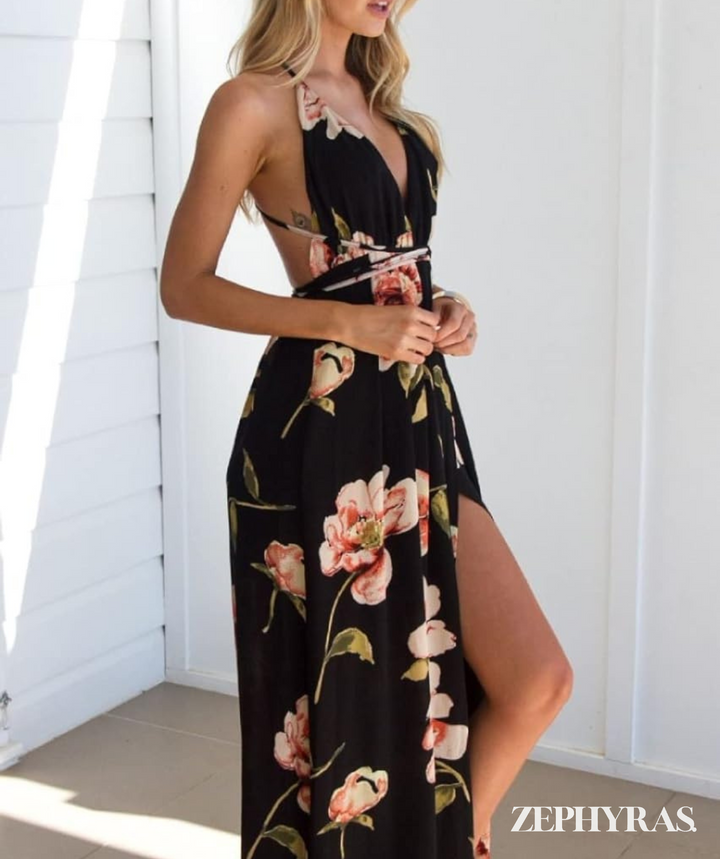 Black Summer Dress with Floral Print and Loose Fit – Mayra