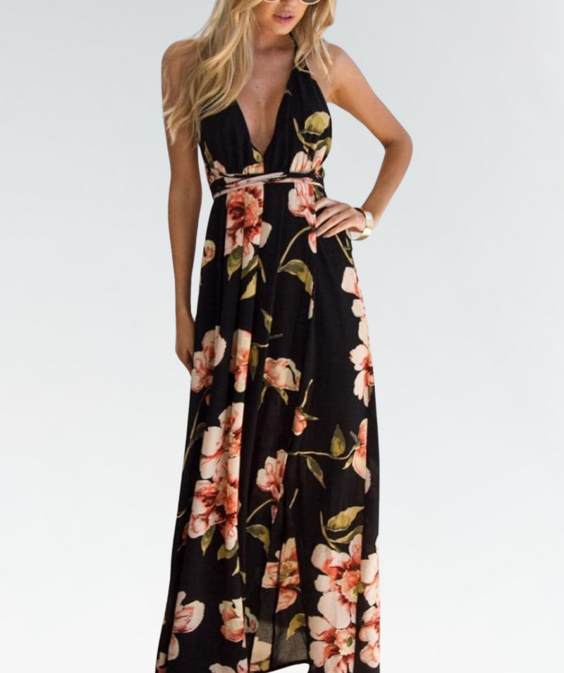Black Summer Dress with Floral Print and Loose Fit – Mayra