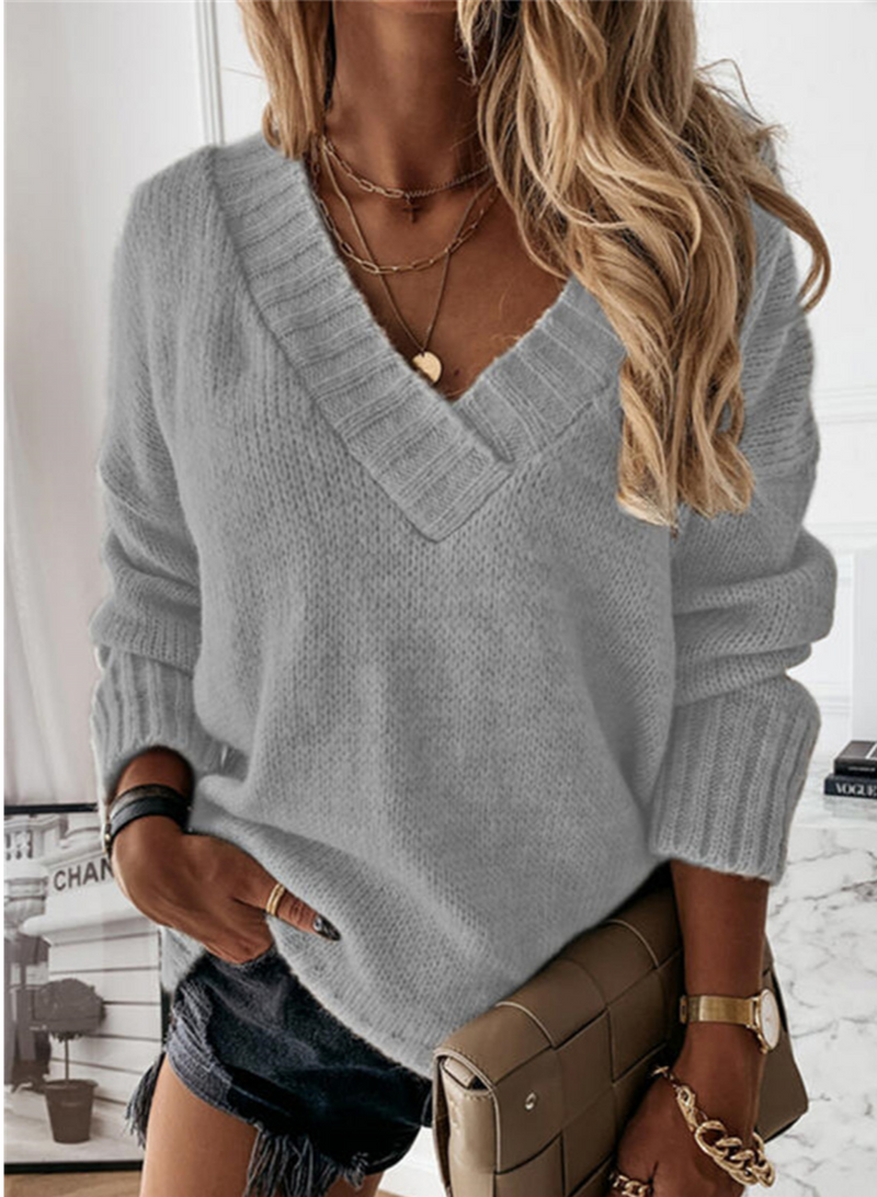 Legerer V-Ausschnitt Strickpullover - Layla