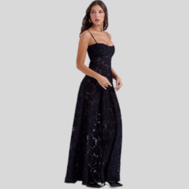 Schulterfreies Maxikleid aus Spitze mit quadratischem Ausschnitt - Ayla