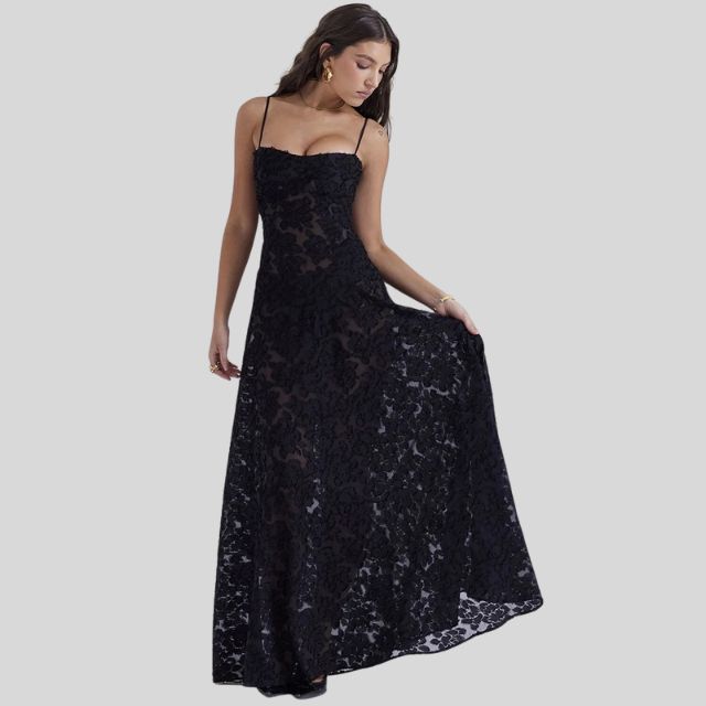 Schulterfreies Maxikleid aus Spitze mit quadratischem Ausschnitt - Ayla