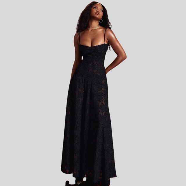 Schulterfreies Maxikleid aus Spitze mit quadratischem Ausschnitt - Ayla