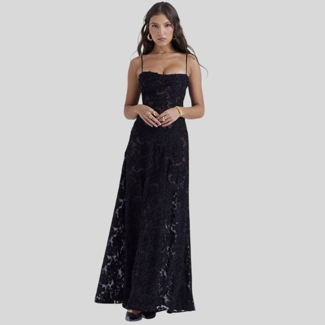 Schulterfreies Maxikleid aus Spitze mit quadratischem Ausschnitt - Ayla