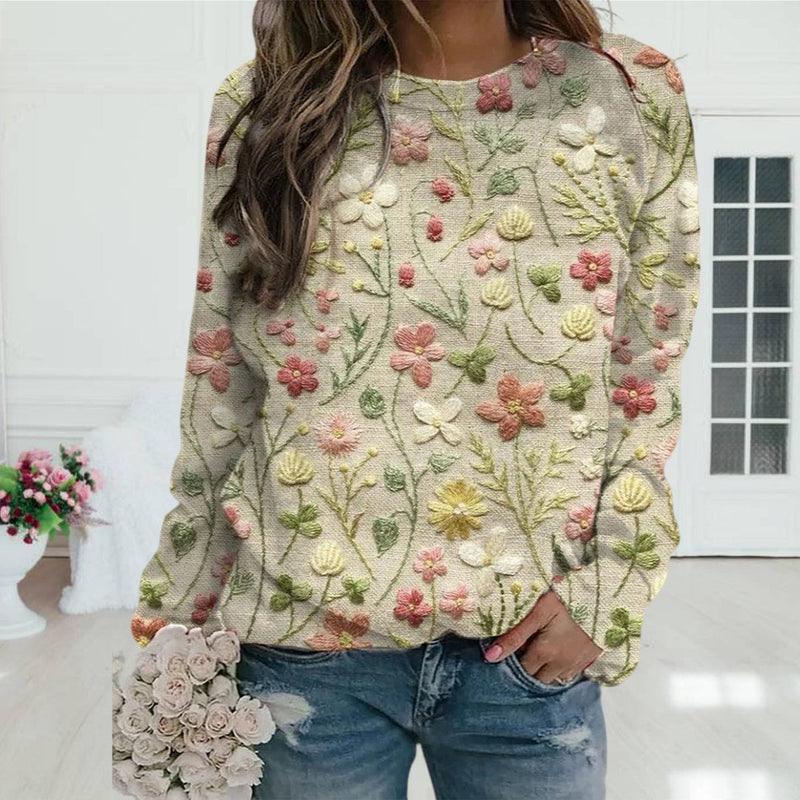 Trendiger Damenpullover mit Blumenmuster - Ava