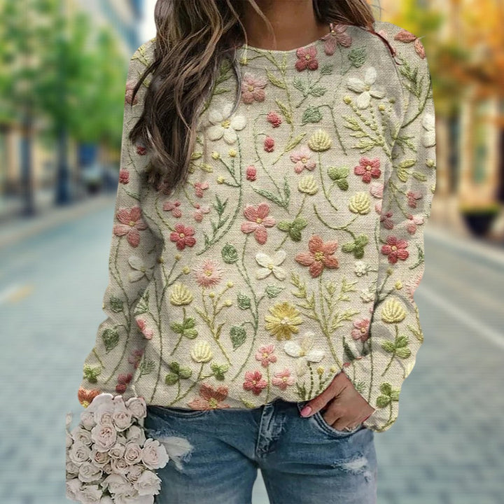 Trendiger Damenpullover mit Blumenmuster - Ava
