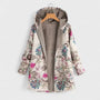 Opengeritste parka op hanger met roze bloemen en blauwgroene bladeren op lichte stof, fleece voering 2