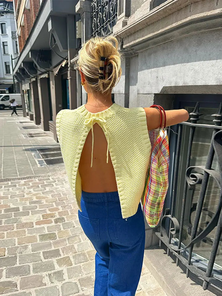 Gelbes Damen Stricktop mit Luftiger Strickstruktur – Eliza