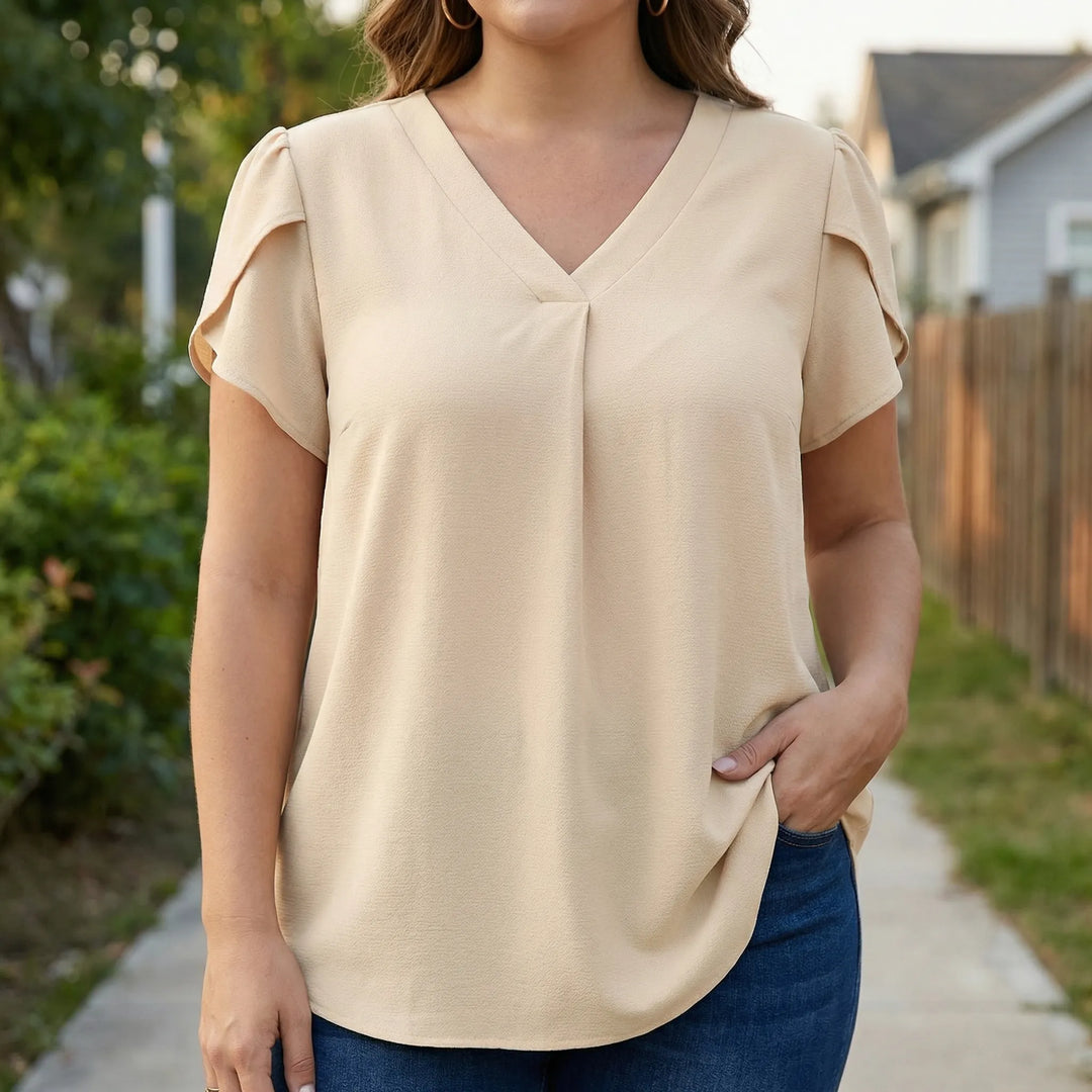 V-Neck Flutter Sleeve Plus Size Blouse - Rosalie
