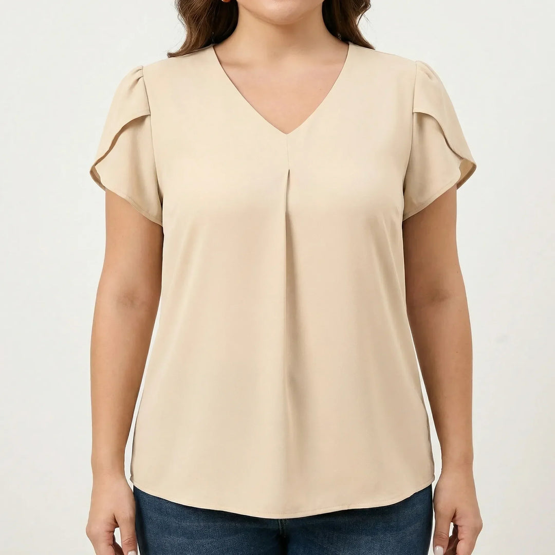 V-Neck Flutter Sleeve Plus Size Blouse - Rosalie