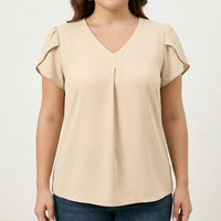 V-Neck Flutter Sleeve Plus Size Blouse - Rosalie