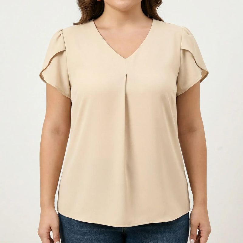 V-Neck Flutter Sleeve Plus Size Blouse - Rosalie