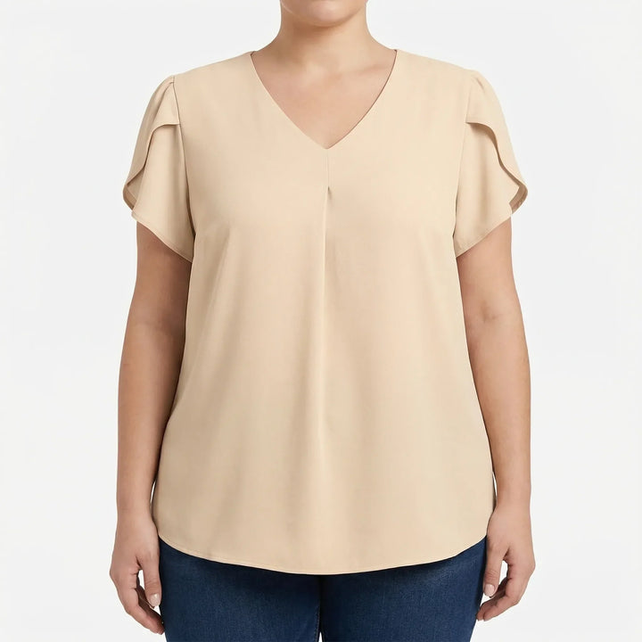 V-Neck Flutter Sleeve Plus Size Blouse - Rosalie