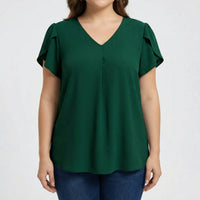 V-Neck Flutter Sleeve Plus Size Blouse - Rosalie