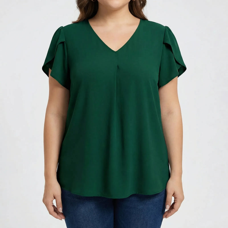 V-Neck Flutter Sleeve Plus Size Blouse - Rosalie