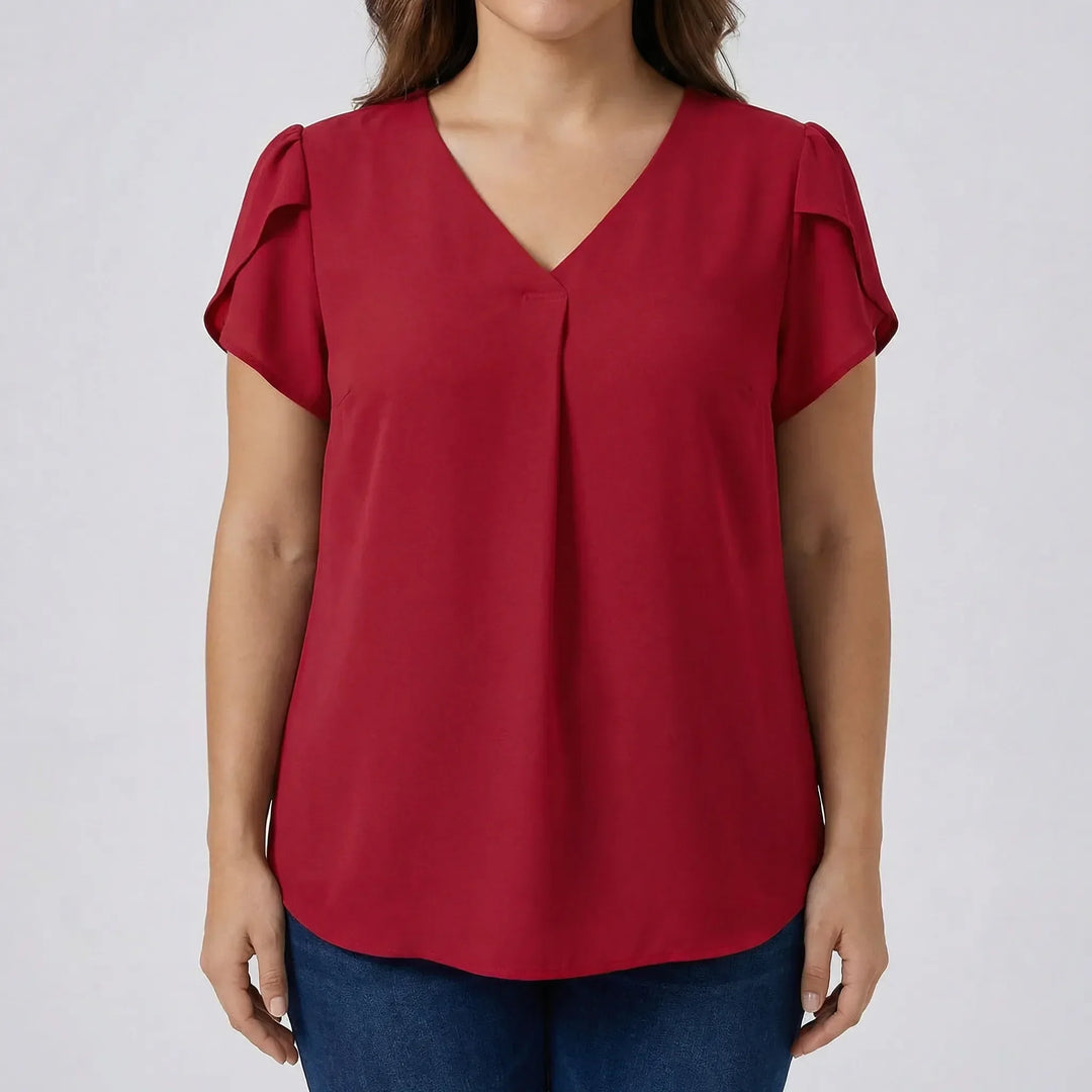 V-Neck Flutter Sleeve Plus Size Blouse - Rosalie