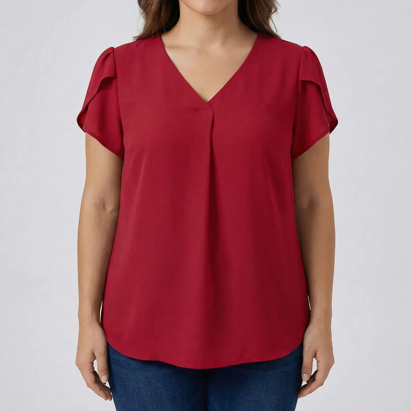 V-Neck Flutter Sleeve Plus Size Blouse - Rosalie