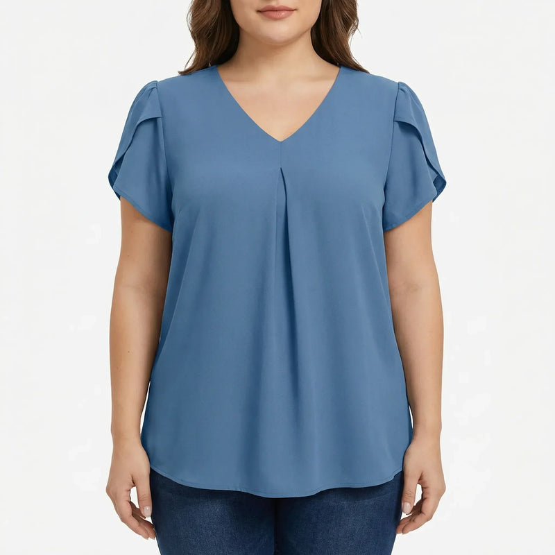 V-Neck Flutter Sleeve Plus Size Blouse - Rosalie