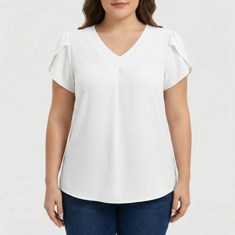 V-Neck Flutter Sleeve Plus Size Blouse - Rosalie