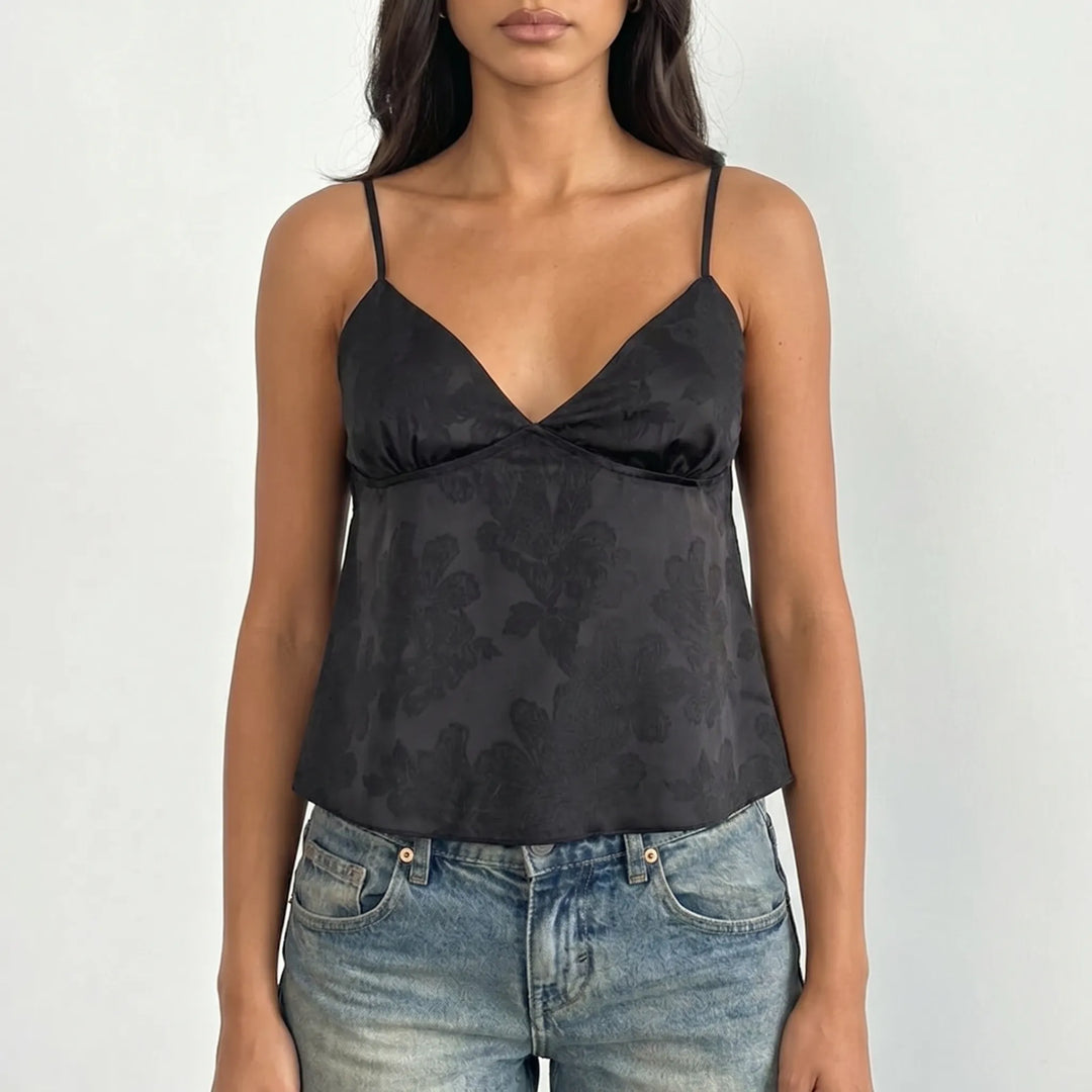 V-Neck Satin Cami Top -  Leona