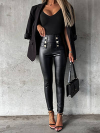 Trendige Damenhose aus Leder mit hoher Taille - Sabine