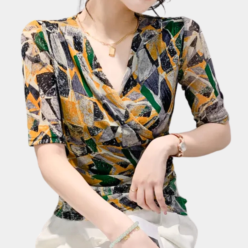 Fröhliche V-Ausschnitt Bluse für Damen - Aria