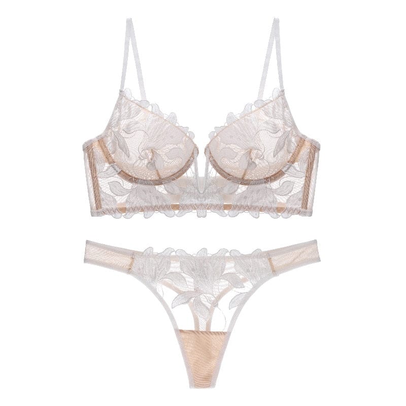 Sexy French Lace Lingerie Set | With Deep V-Neckline