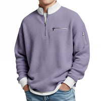 Men's Waffle-Knit Sweater with Quarter-Zip Collar 12
