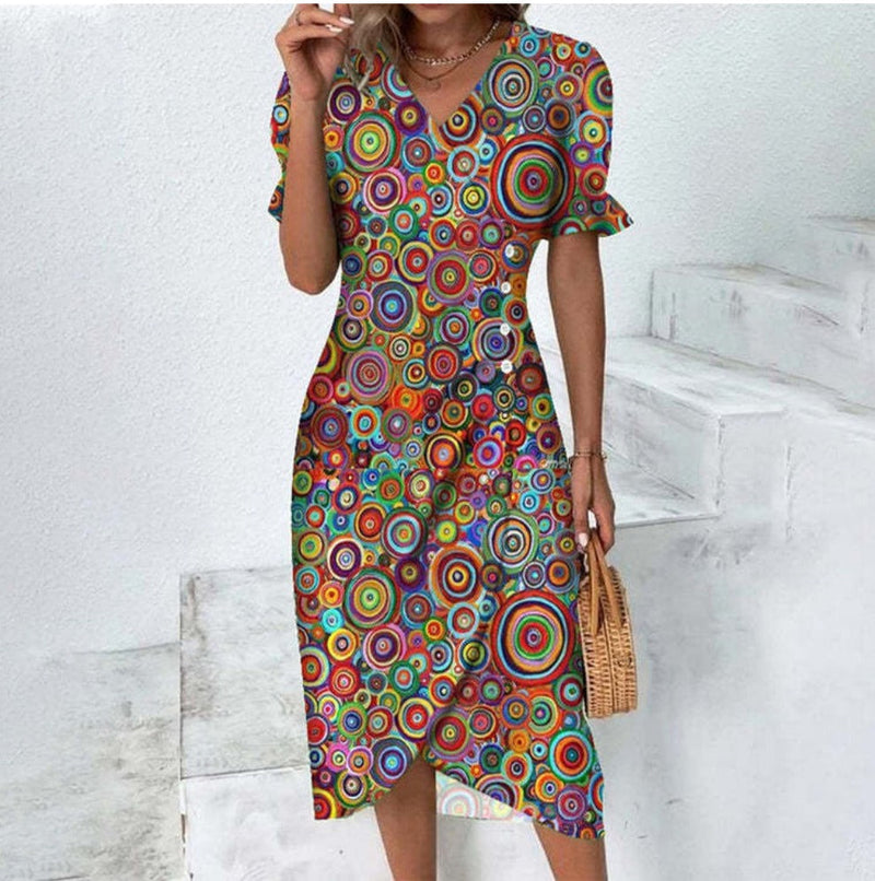 Button dress with V-neck and short sleeves - Luisa