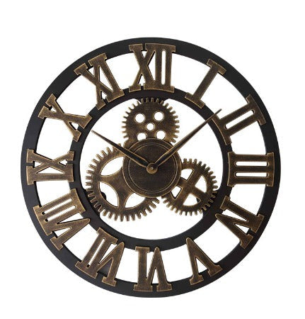 Retro Industriële Wandklok van Hout – Ironwood