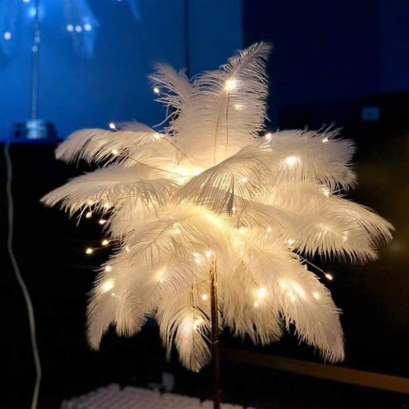 Ostrich Night Lamp | Eccentric Lamp with Feathers & Rose Gold Base