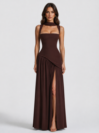 Sculpted Draped Satin-Feel Maxi Dress 1