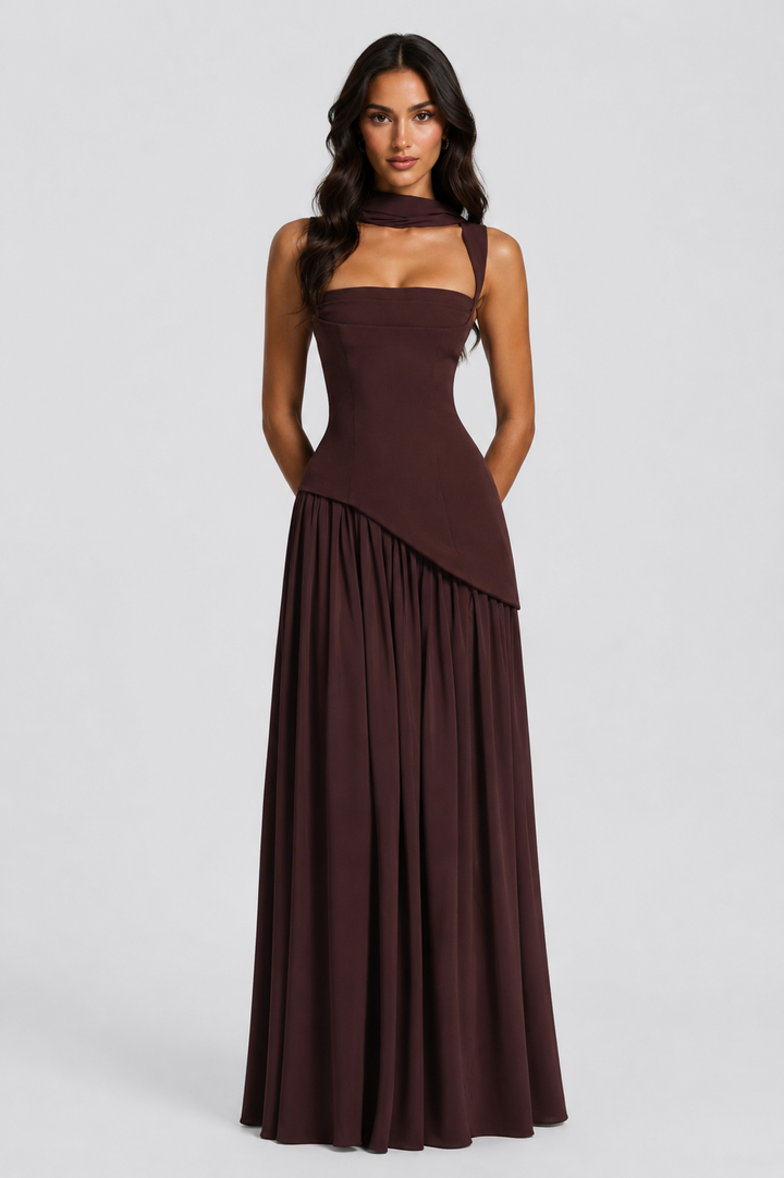 Sculpted Draped Satin-Feel Maxi Dress 4