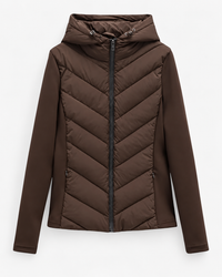 Women's Hooded Quilted Puffer Jacket with Chevron Padding, Zip Front 8