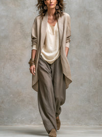 Women's 3-Piece Flowy Set with Open Cardigan and Wide-Leg Pants 1
