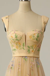 Stylish Long A-Line Ball Gown with Embroidery - Anna